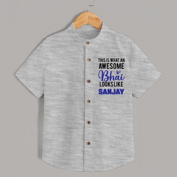 This is What an Awesome Bhai Looks Like Shirt | Personalized Baby Shirt for the Awesome Brother - GREY - 0 - 6 Months Old (Chest 23")
