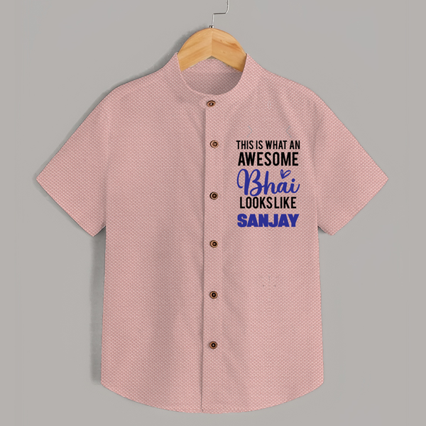 This is What an Awesome Bhai Looks Like Shirt | Personalized Baby Shirt for the Awesome Brother - PEACH - 0 - 6 Months Old (Chest 23")