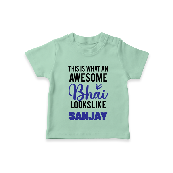 This is What an Awesome Bhai Looks Like T-shirt | Personalized Baby T-shirt for the Awesome Brother - MINT GREEN - 0-5 Months Old (Chest 17")