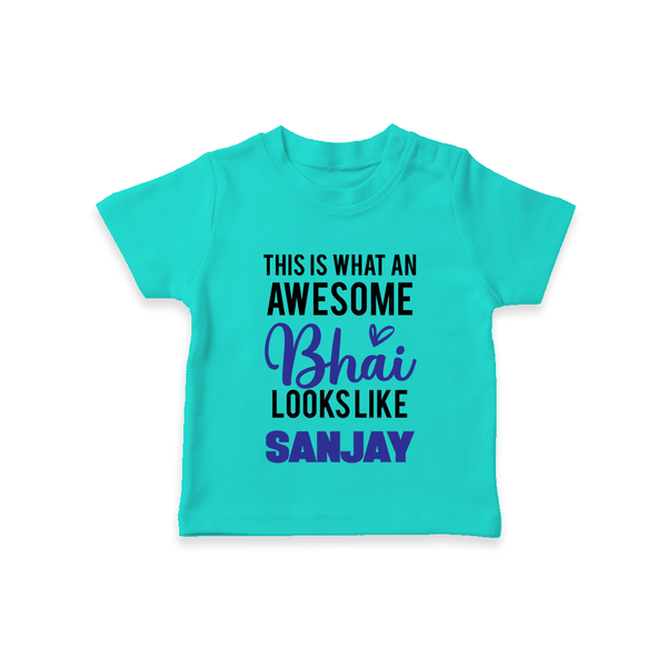 This is What an Awesome Bhai Looks Like T-shirt | Personalized Baby T-shirt for the Awesome Brother - TEAL - 0-5 Months Old (Chest 17")