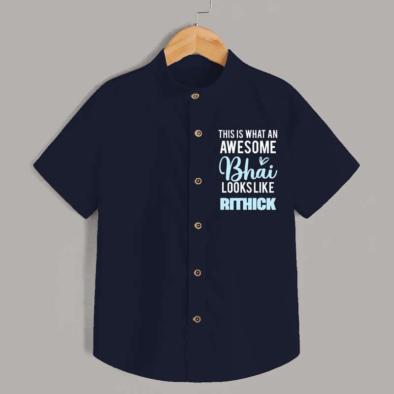 This is What an Awesome Bhai Looks Like Shirt | Personalized Baby Shirt for the Awesome Brother - NAVY BLUE - 0 - 6 Months Old (Chest 23")