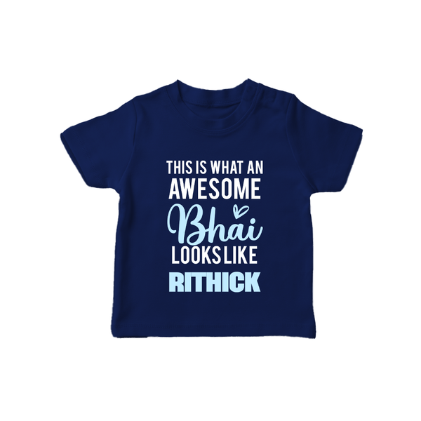 This is What an Awesome Bhai Looks Like T-shirt | Personalized Baby T-shirt for the Awesome Brother - NAVY BLUE - 0-5 Months Old (Chest 17")