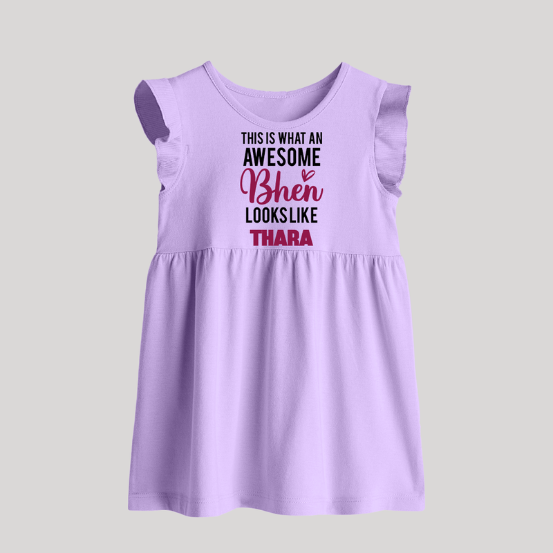 This is What an Awesome Behen Looks Like Baby Frock | Custom Baby Frock for the Awesome Sister - LILAC - 0 - 3 Months Old (Chest 17")