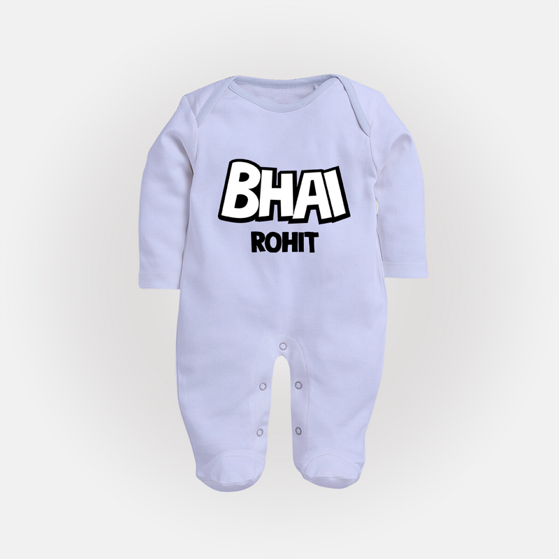 Bhai Sleep suit/full sleeve body suit | Custom Baby Sleep suit/full sleeve body suit for Your Best Brother - BABY BLUE - New Born (Chest 7.5")