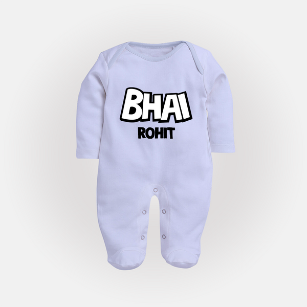 Bhai Sleep suit/full sleeve body suit | Custom Baby Sleep suit/full sleeve body suit for Your Best Brother - BABY BLUE - New Born (Chest 7.5")