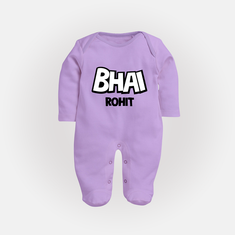 Bhai Sleep suit/full sleeve body suit | Custom Baby Sleep suit/full sleeve body suit for Your Best Brother - LILAC - New Born (Chest 7.5")