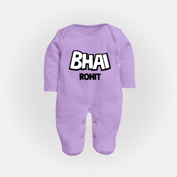 Bhai Sleep suit/full sleeve body suit | Custom Baby Sleep suit/full sleeve body suit for Your Best Brother - LILAC - New Born (Chest 7.5")