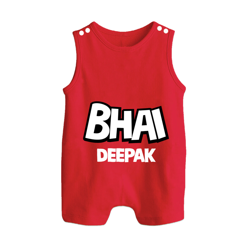 Bhai Romper suit/sleeveless romper | Custom Baby Romper suit/sleeveless romper for Your Best Brother - RED - 0 - 5 Months Old (Chest 18")