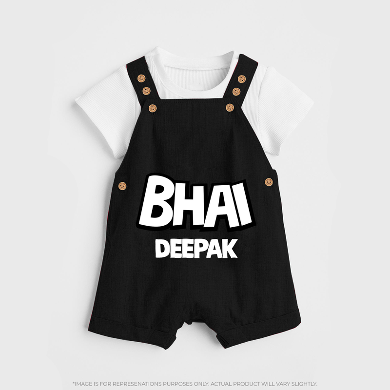 Bhai Dungaree Set | Custom Baby Dungaree Set for Your Best Brother - BLACK - 0 - 5 Months Old (Chest 18")