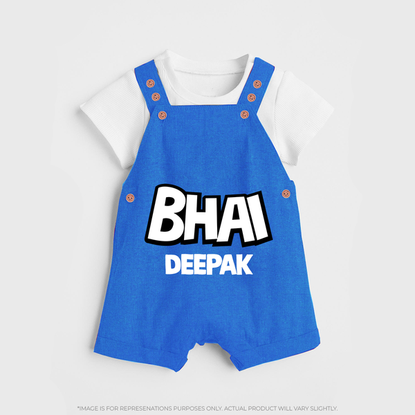Bhai Dungaree Set | Custom Baby Dungaree Set for Your Best Brother - COBALT BLUE - 0 - 5 Months Old (Chest 18")