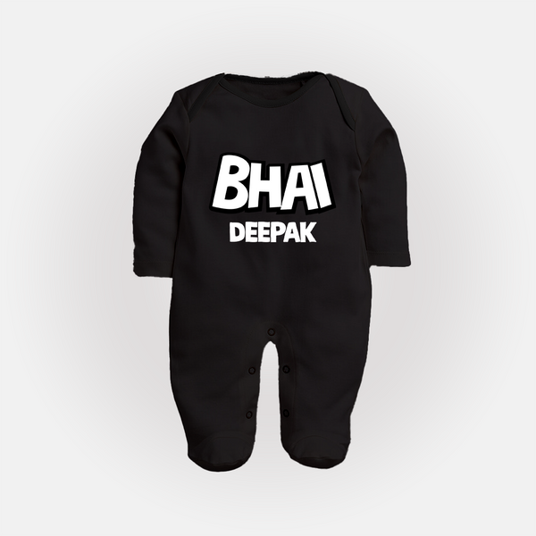 Bhai Sleep suit/full sleeve body suit | Custom Baby Sleep suit/full sleeve body suit for Your Best Brother - BLACK - New Born (Chest 7.5")