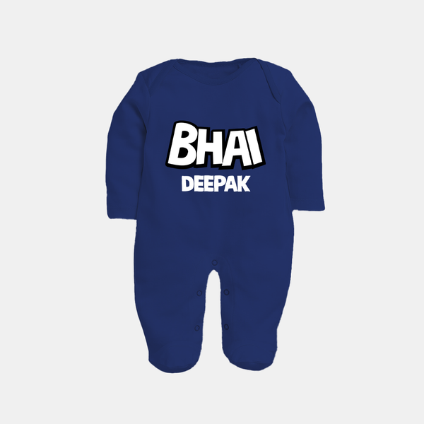 Bhai Sleep suit/full sleeve body suit | Custom Baby Sleep suit/full sleeve body suit for Your Best Brother - NAVY BLUE - New Born (Chest 7.5")