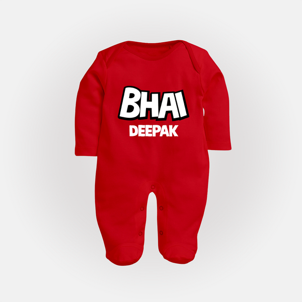 Bhai Sleep suit/full sleeve body suit | Custom Baby Sleep suit/full sleeve body suit for Your Best Brother - RED - New Born (Chest 7.5")