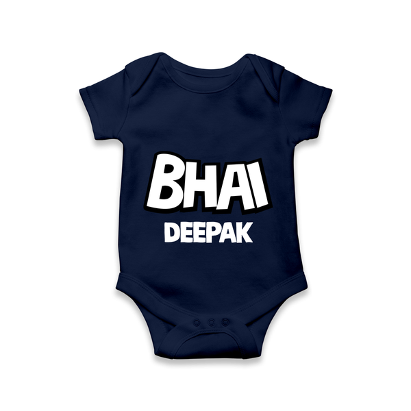 Bhai Romper/onesie | Custom Baby Romper/onesie for Your Best Brother - NAVY BLUE - New Born (Chest 14")