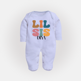 Lil Sis Sleep suit/full sleeve body suit | Personalized Baby Sleep suit/full sleeve body suit for the Little Sister - BABY BLUE - New Born (Chest 7.5")