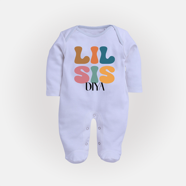 Lil Sis Sleep suit/full sleeve body suit | Personalized Baby Sleep suit/full sleeve body suit for the Little Sister - BABY BLUE - New Born (Chest 7.5")