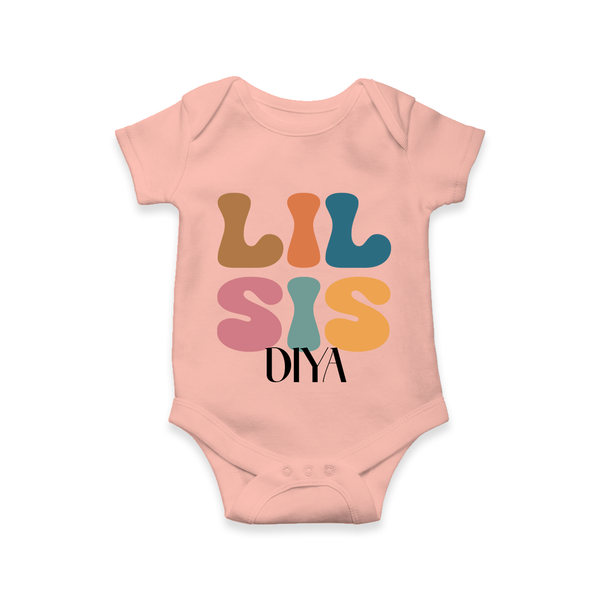 Lil Sis Romper/onesie | Personalized Baby Romper/onesie for the Little Sister - PEACH - New Born (Chest 14")