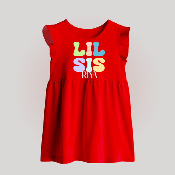 Lil Sis Baby Frock | Personalized Baby Frock for the Little Sister - RED - 0 - 3 Months Old (Chest 17")