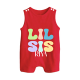 Lil Sis Romper suit/sleeveless romper | Personalized Baby Romper suit/sleeveless romper for the Little Sister - RED - 0 - 5 Months Old (Chest 18")