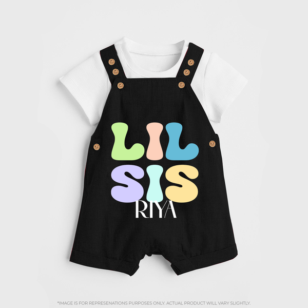 Lil Sis Dungaree Set | Personalized Baby Dungaree Set for the Little Sister - BLACK - 0 - 5 Months Old (Chest 18")