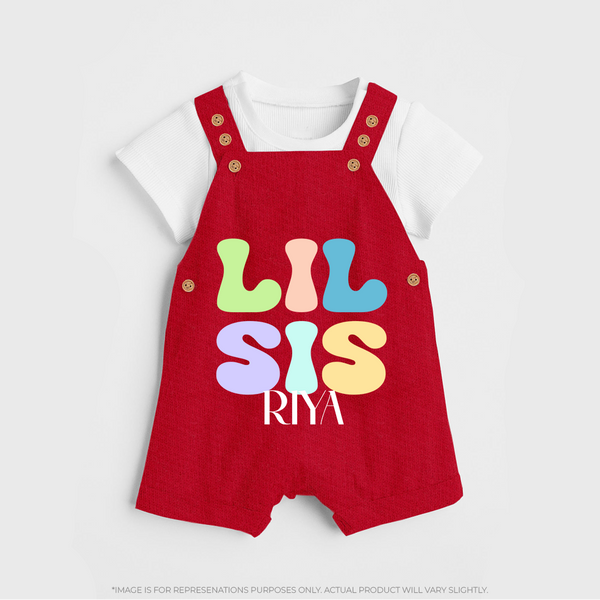 Lil Sis Dungaree Set | Personalized Baby Dungaree Set for the Little Sister - RED - 0 - 5 Months Old (Chest 18")