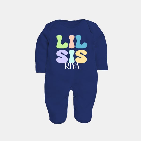 Lil Sis Sleep suit/full sleeve body suit | Personalized Baby Sleep suit/full sleeve body suit for the Little Sister - NAVY BLUE - New Born (Chest 7.5")