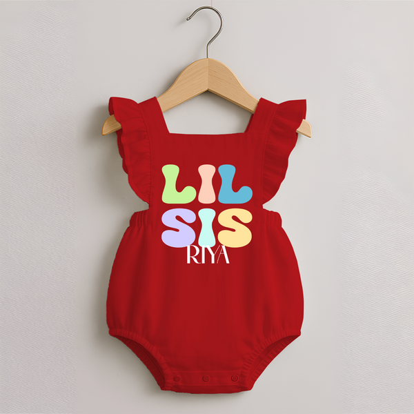 Lil Sis Romper Frock | Personalized Romper Frock for the Little Sister - RED - 0 - 3 Months Old (Chest 19")