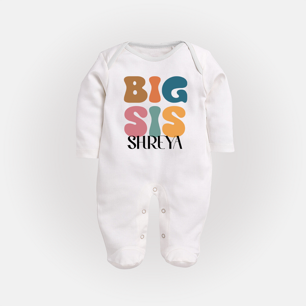 Big Sis Sleep suit/full sleeve body suit | Custom Baby Sleep suit/full sleeve body suit for the Big Sister - WHITE - New Born (Chest 7.5")