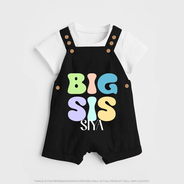 Big Sis Dungaree Set | Custom Baby Dungaree Set for the Big Sister - BLACK - 0 - 5 Months Old (Chest 18")