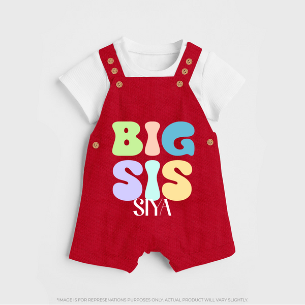 Big Sis Dungaree Set | Custom Baby Dungaree Set for the Big Sister - RED - 0 - 5 Months Old (Chest 18")