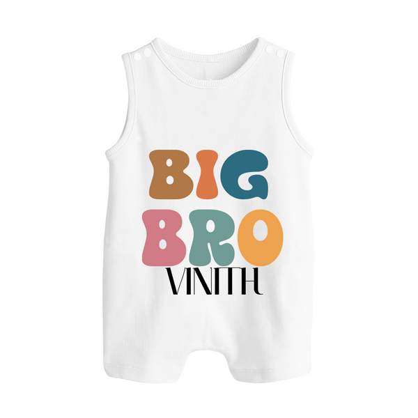 Big Bro Romper suit/sleeveless romper | Personalized Baby Romper suit/sleeveless romper for the Big Brother - WHITE - 0 - 5 Months Old (Chest 18")