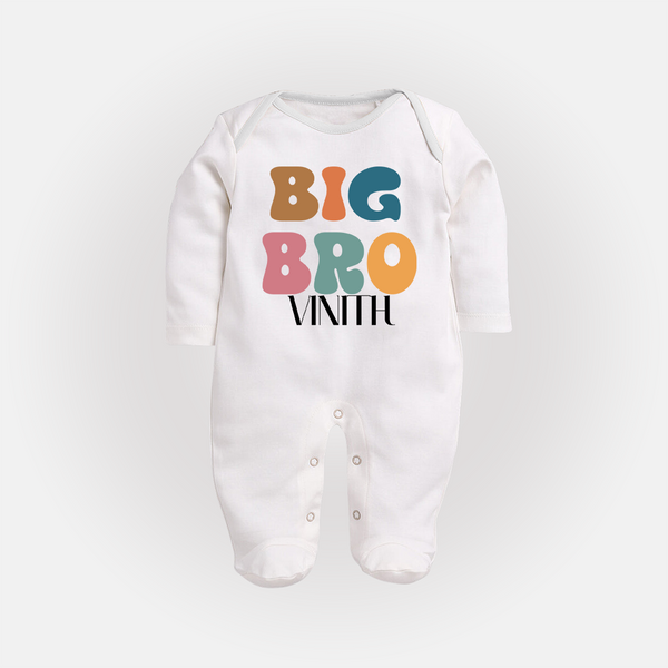 Big Bro Sleep suit/full sleeve body suit | Personalized Baby Sleep suit/full sleeve body suit for the Big Brother - WHITE - New Born (Chest 7.5")