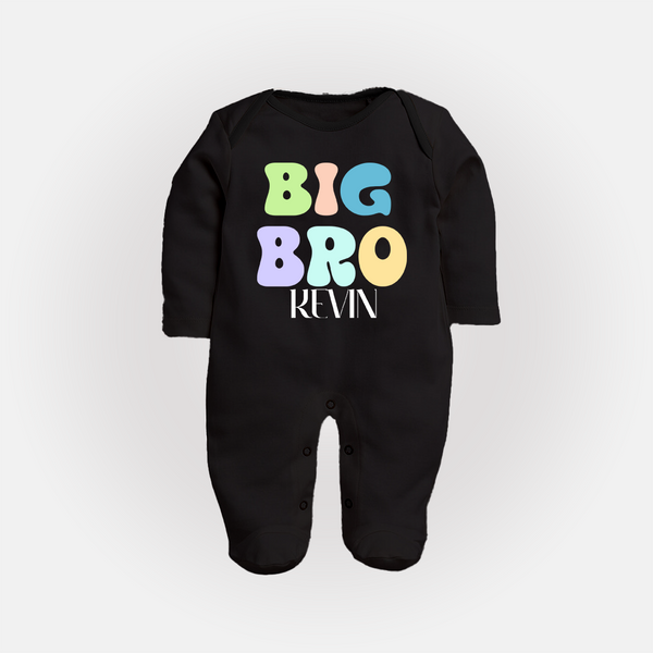 Big Bro Sleep suit/full sleeve body suit | Personalized Baby Sleep suit/full sleeve body suit for the Big Brother - BLACK - New Born (Chest 7.5")