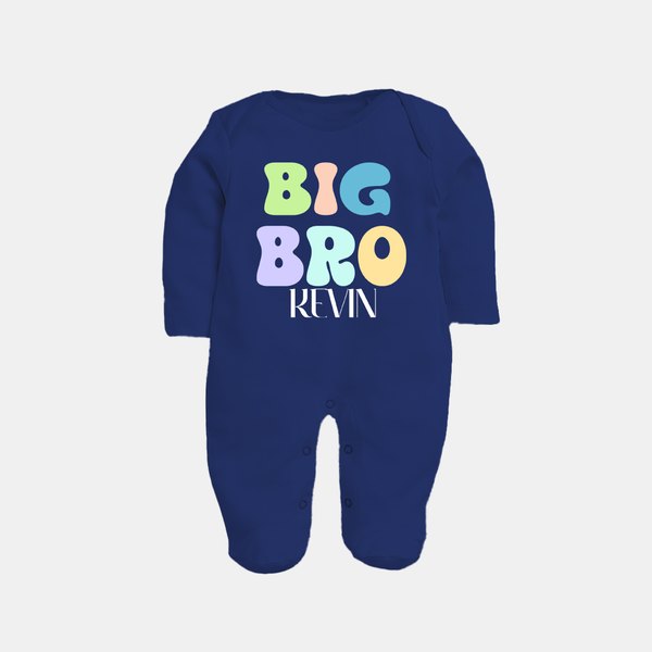 Big Bro Sleep suit/full sleeve body suit | Personalized Baby Sleep suit/full sleeve body suit for the Big Brother - NAVY BLUE - New Born (Chest 7.5")