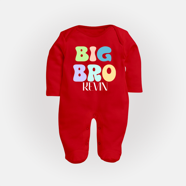 Big Bro Sleep suit/full sleeve body suit | Personalized Baby Sleep suit/full sleeve body suit for the Big Brother - RED - New Born (Chest 7.5")