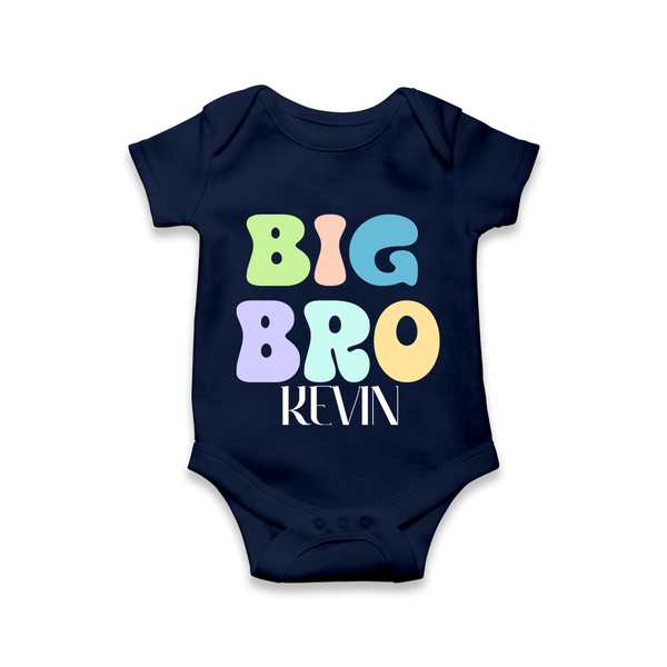 Big Bro Romper/onesie | Personalized Baby Romper/onesie for the Big Brother - NAVY BLUE - New Born (Chest 14")