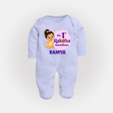 My First Raksha Bandhan Baby Girl Fullbody Suit – girl sitting with Rakhi theme. - BABY BLUE - New Born (Chest 7.5")