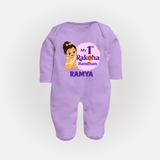 My First Raksha Bandhan Baby Girl Fullbody Suit – girl sitting with Rakhi theme. - LILAC - New Born (Chest 7.5")