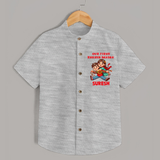 Our First Raksha Bandhan Sibling Shirt – brother & sister holding Rakhi. - GREY - 0 - 6 Months Old (Chest 23")