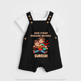 Our First Raksha Bandhan Sibling Dungaree – brother & sister holding Rakhi. - BLACK - 0 - 5 Months Old (Chest 18")