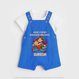 Our First Raksha Bandhan Sibling Dungaree – brother & sister holding Rakhi. - COBALT BLUE - 0 - 5 Months Old (Chest 18")
