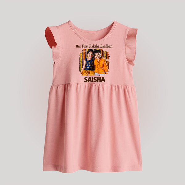 Our First BhaiDooj Together Baby Frock – happy siblings hugging. - BABY PINK - 0 - 3 Months Old (Chest 17")