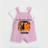 Our First BhaiDooj Together Dungaree – happy siblings hugging. - BABY PINK - 0 - 5 Months Old (Chest 18")