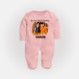 Our First BhaiDooj Together Fullbody Suit – happy siblings hugging. - BABY PINK - New Born (Chest 7.5")