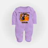 Our First BhaiDooj Together Fullbody Suit – happy siblings hugging. - LILAC - New Born (Chest 7.5")