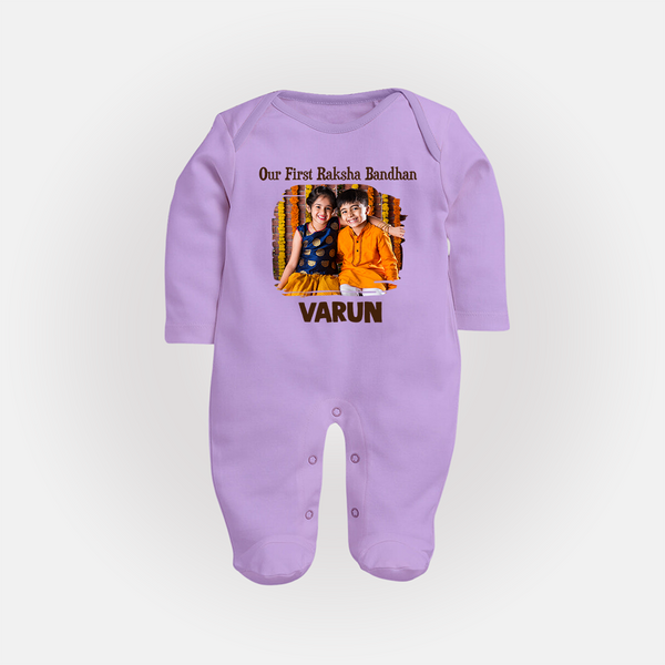 Our First BhaiDooj Together Fullbody Suit – happy siblings hugging. - LILAC - New Born (Chest 7.5")