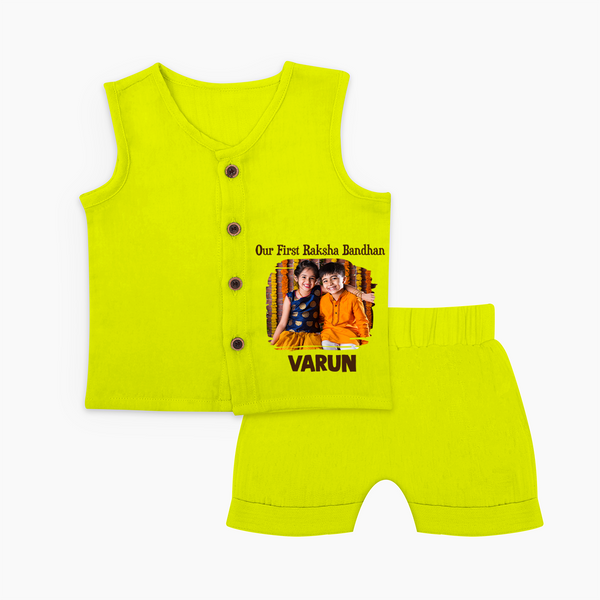 Our First BhaiDooj Together Jabla – happy siblings hugging. - LIME GREEN - 0 - 3 Months Old (Chest 9.8")