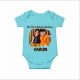 Our First BhaiDooj Together Romper  – happy siblings hugging. - ARCTIC BLUE - New Born (Chest 14")