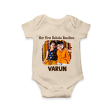 Our First BhaiDooj Together Romper  – happy siblings hugging. - IVORY - New Born (Chest 14")