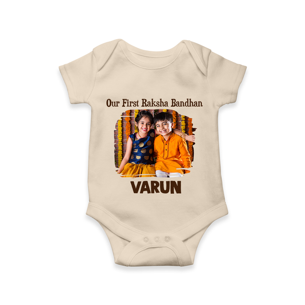 Our First BhaiDooj Together Romper  – happy siblings hugging. - IVORY - New Born (Chest 14")